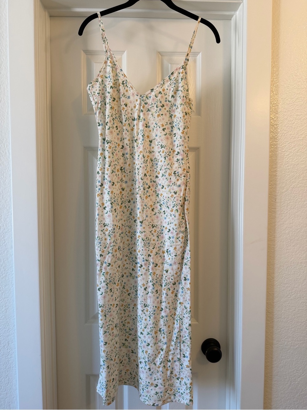Rhythm. Cream Floral Midi Slip Dress with Green and Yellow Print